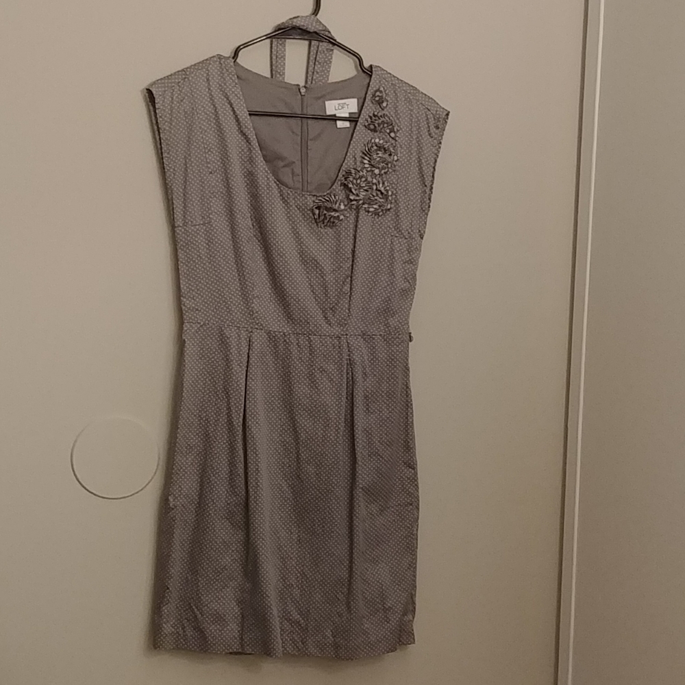 Grey white dot ann taylor loft dress